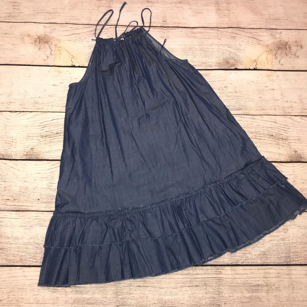 Dark denim drawstring swing dress